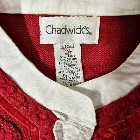 Vintage Chadwick's Womens Red Button-up Knit Sweater Mock White Blouse PXL - Picture 6 of 7